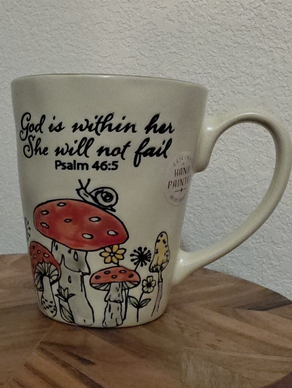Spectrum Designz, Mushroom Ceramic Mug - Cream with Red Accent With Psalm 46:5